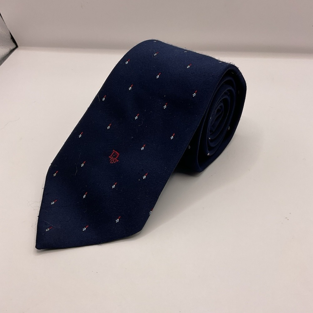 Christian Dior Vintage Tie Polyester and Silk Navy Blue with Small Design